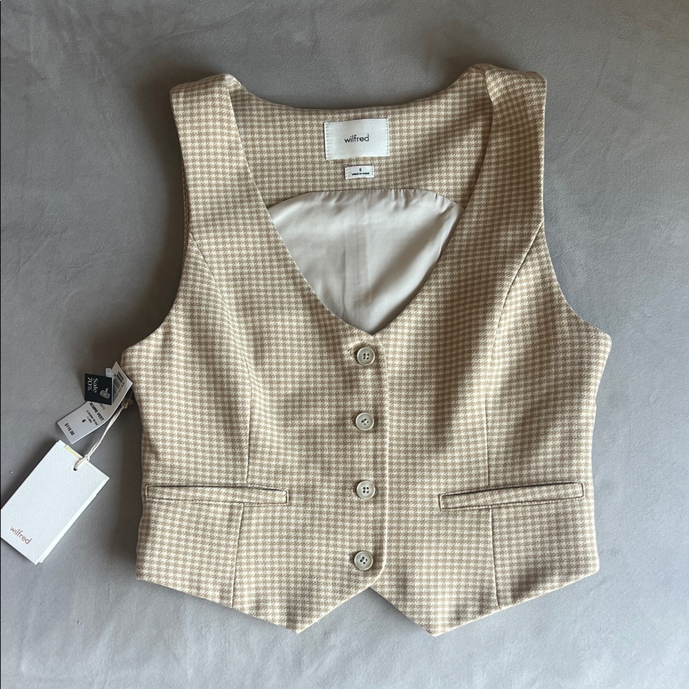 Wilfred Aritzia Beige Houndstooth Desire Vest